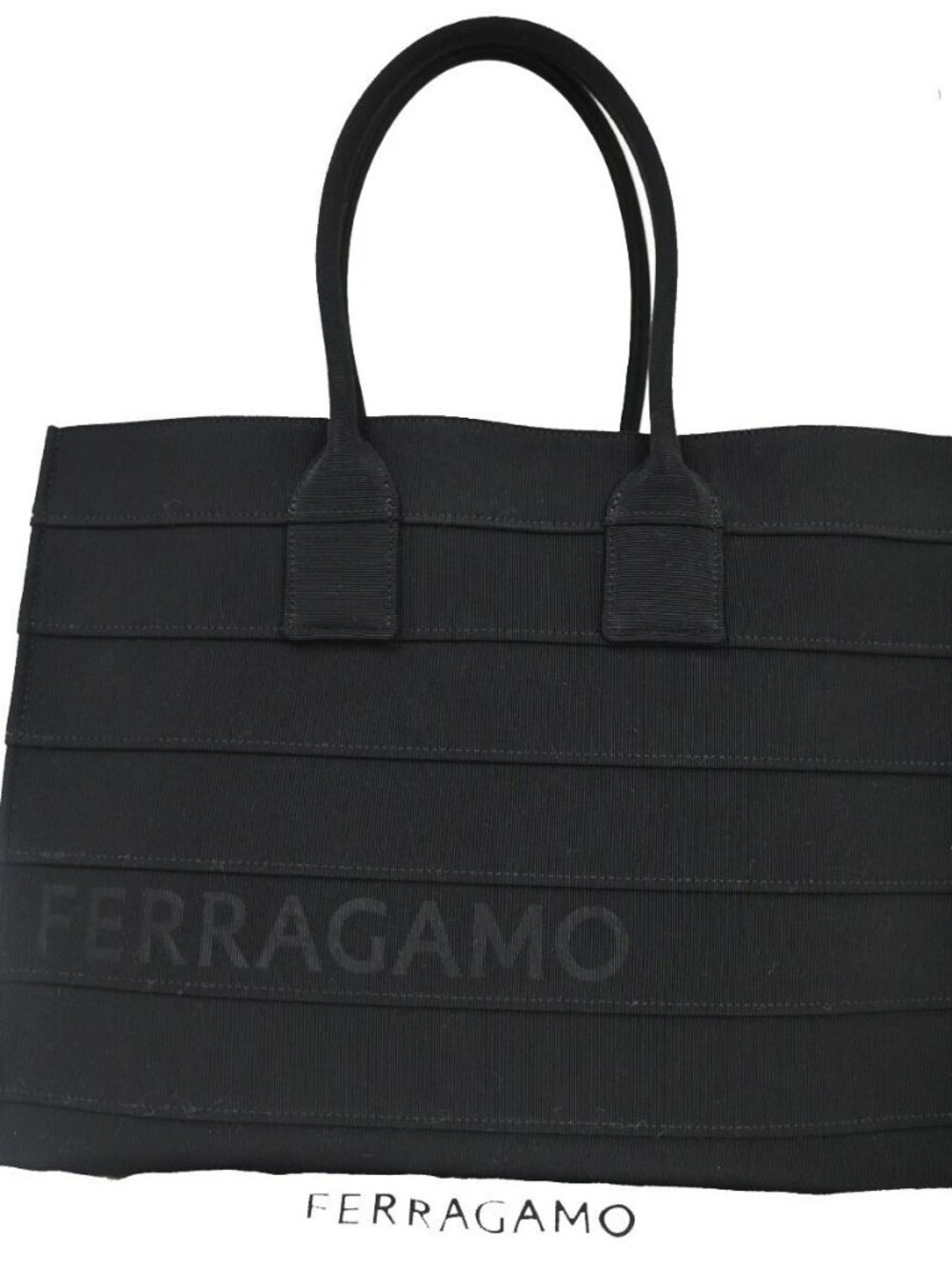 SALVATORE FERRAGAMO Signature Shoulder Tote Bag Canvas Leather Black GHW 57RJ307